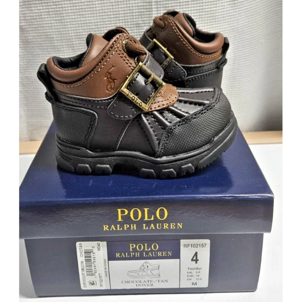 Polo Ralph Lauren Boy's Dover Boot Sneaker Chocolate black Sz 4‎ Toddler